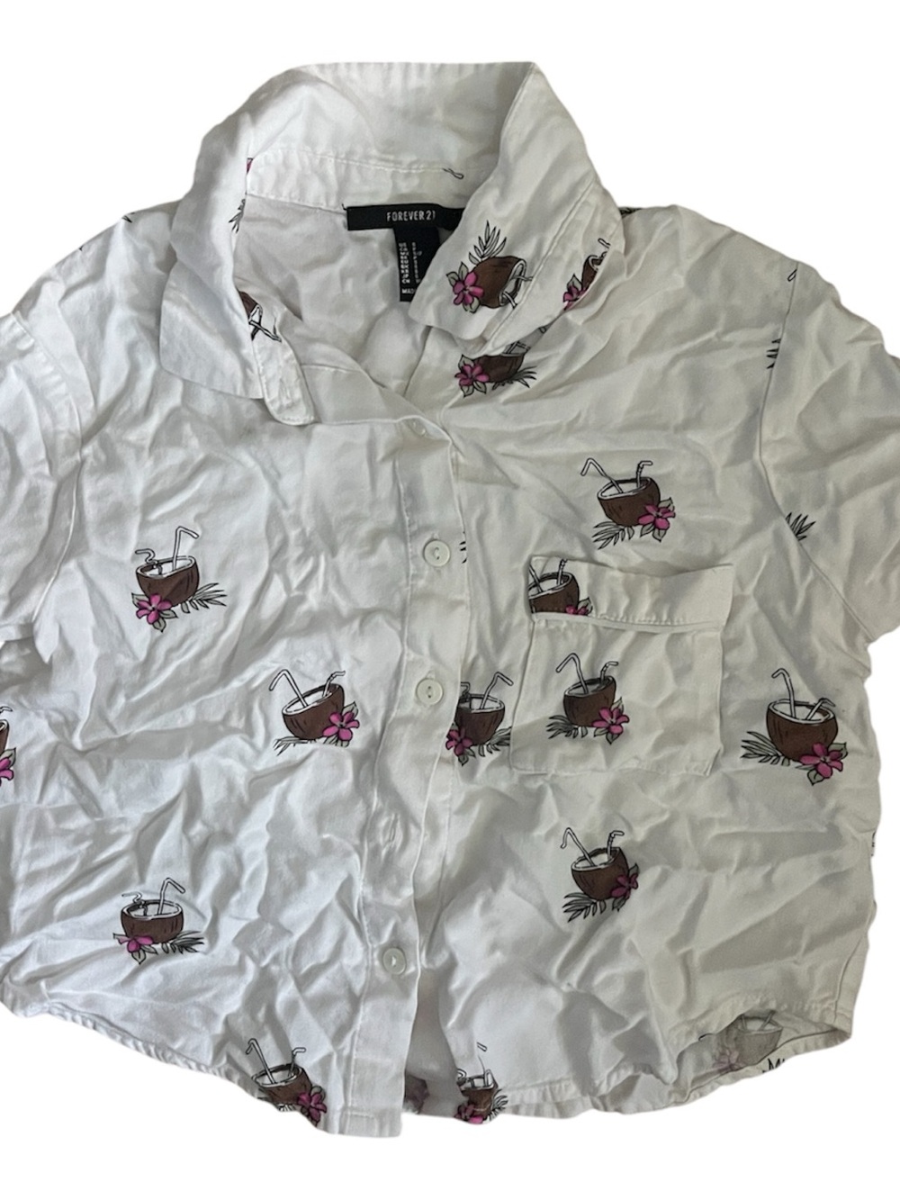 Forever 21 White Coconut Cocktail Print Button-Down Shirt - Girls